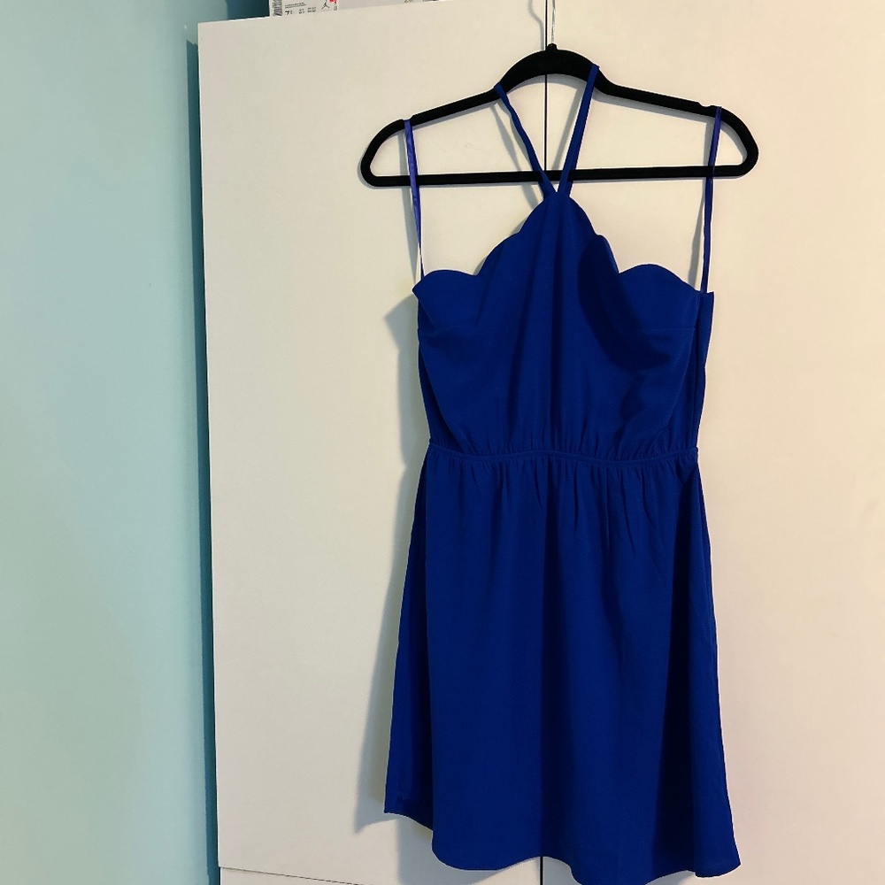 Scalloped Halter Mini Dress Cobalt Royal Blue Size Medium
